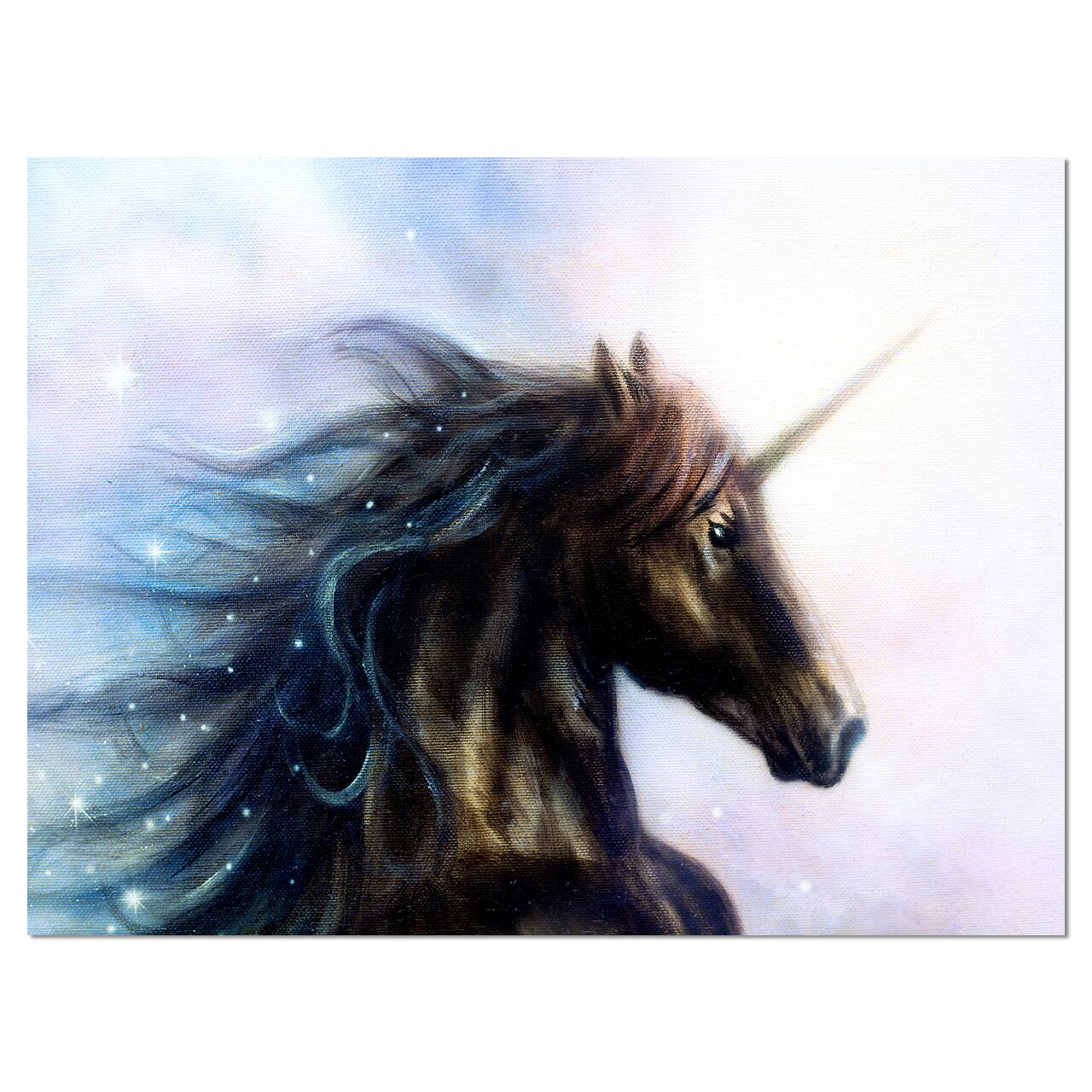 Designart - Black Unicorn - Animal Canvas Art Print